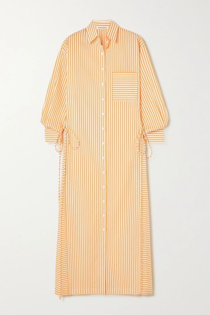 Lina Lace-up Striped Cotton-poplin Maxi Shirt Dress - Yellow