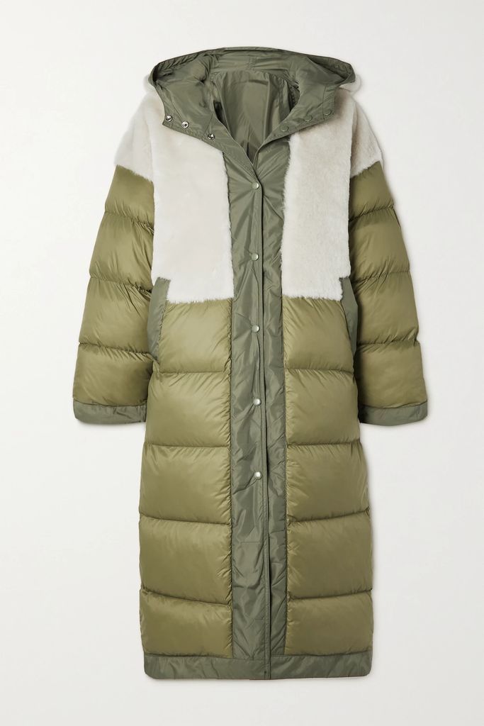 + Net Sustain Ember Reversible Padded Hooded Shearling-lined Shell Coat - Sage green