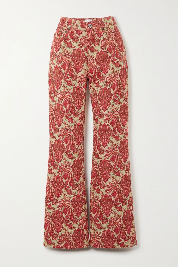 Floral-jacquard Straight-leg Pants - Red