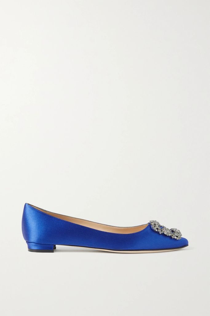 Hangisi Embellished Satin Point-toe Flats - Royal blue