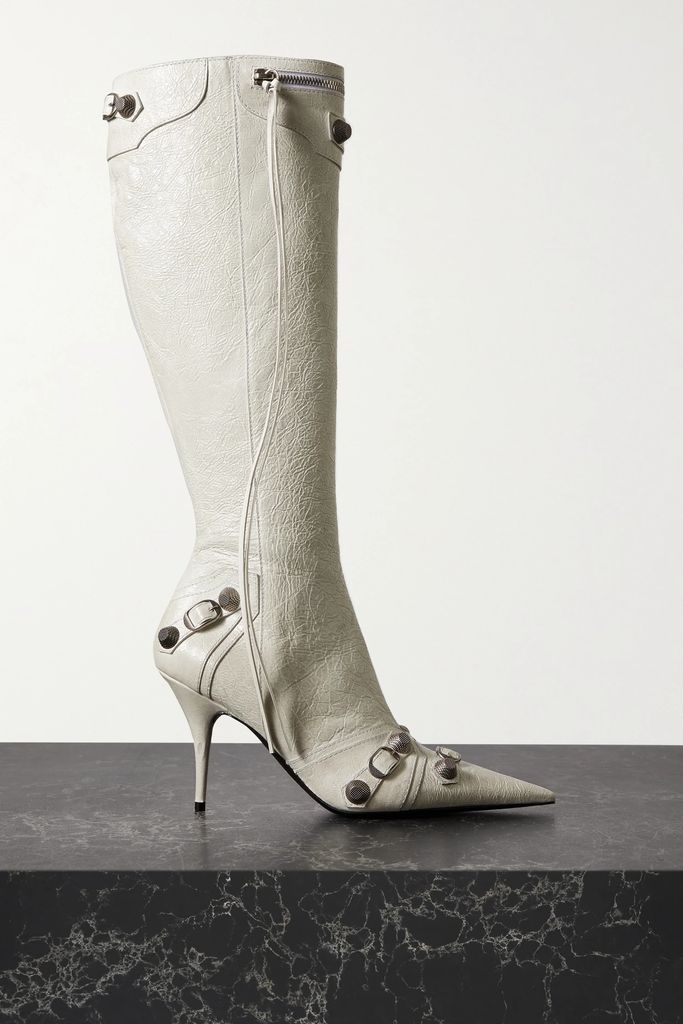 Cagole Embellished Textured-leather Knee Boots - White