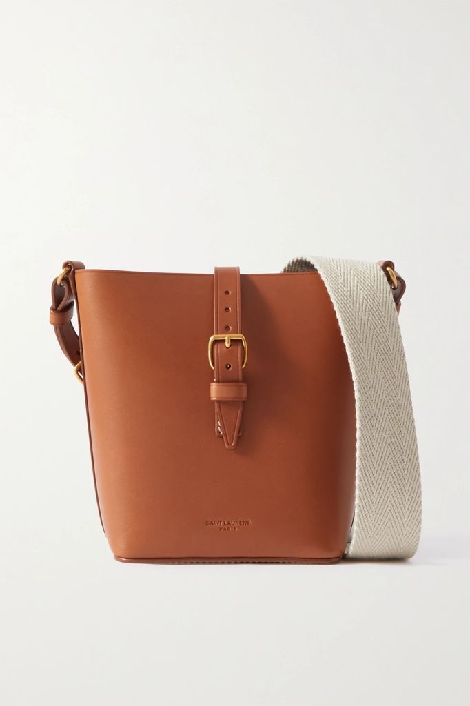 Mini Buckled Leather Bucket Bag - Brown