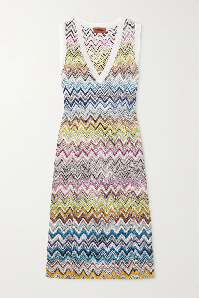 Striped Crochet-knit Cotton-blend Midi Dress - Pink