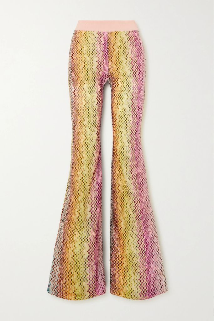 Striped Crochet-knit Flared Pants - Yellow