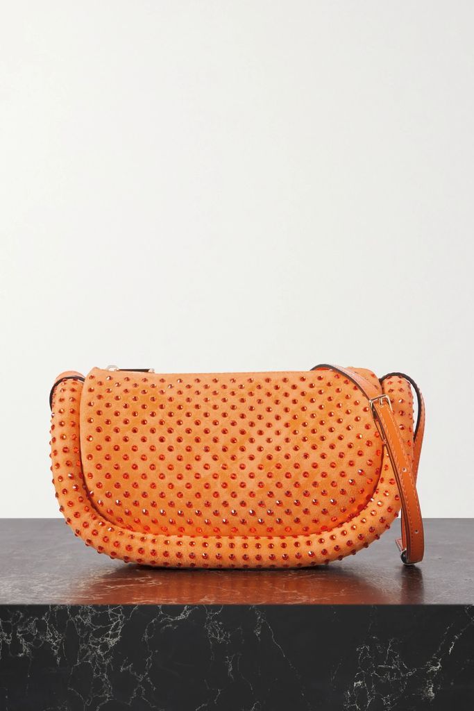 Bumper-12 Leather-trimmed Crystal-embellished Suede Shoulder Bag - Orange