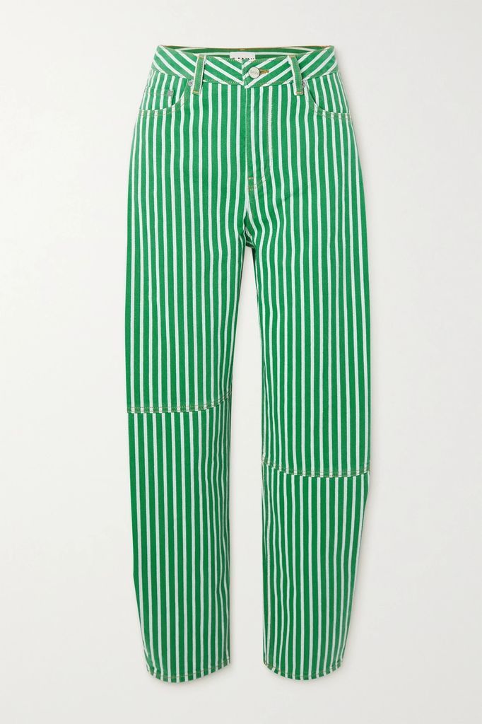 + Net Sustain Striped High-rise Tapered Organic Jeans - Green