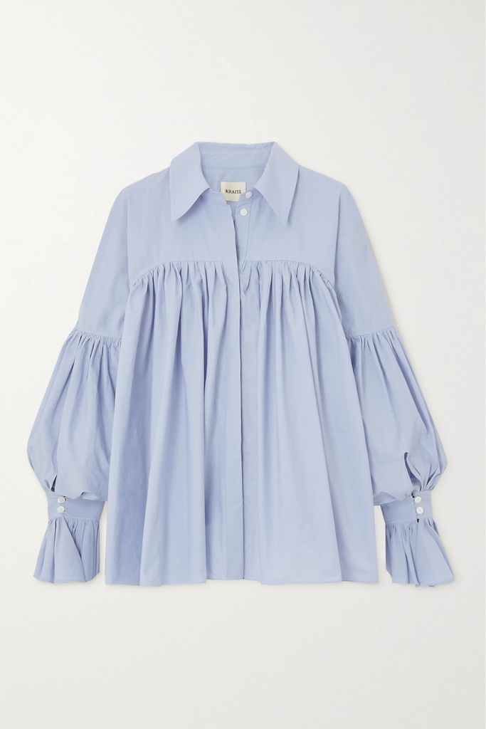 Collie Ruffled Cotton-poplin Shirt - Light blue