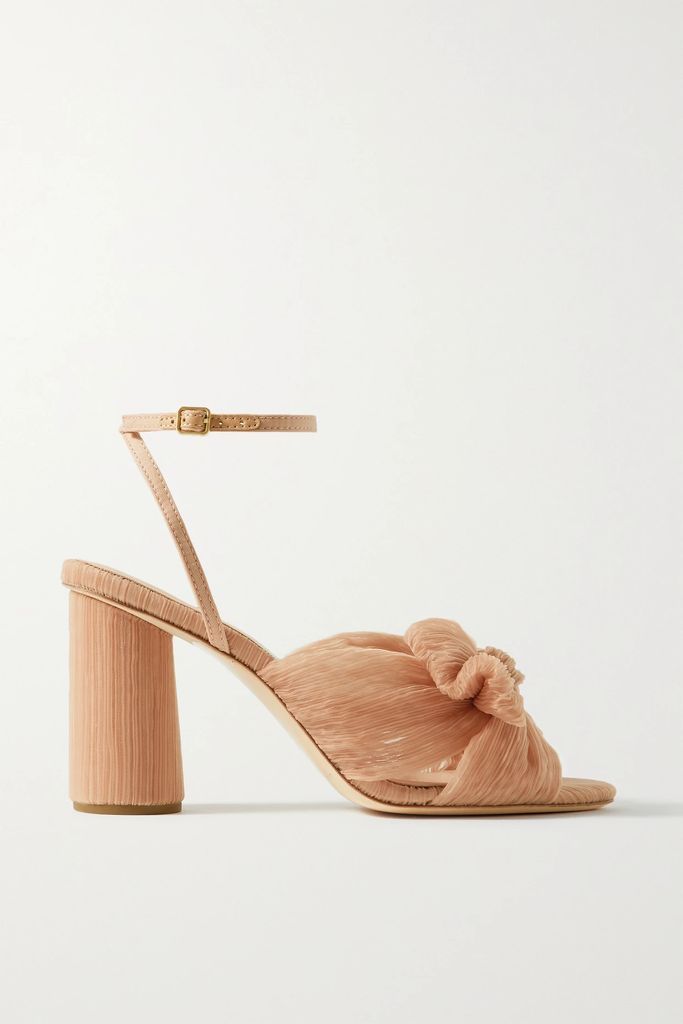 Camellia Bow-embellished Plissé-organza Sandals - Blush