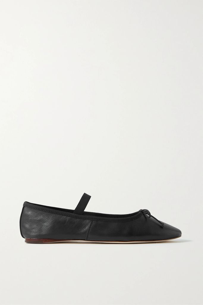 Leonie Bow-embellished Leather Flats - Black
