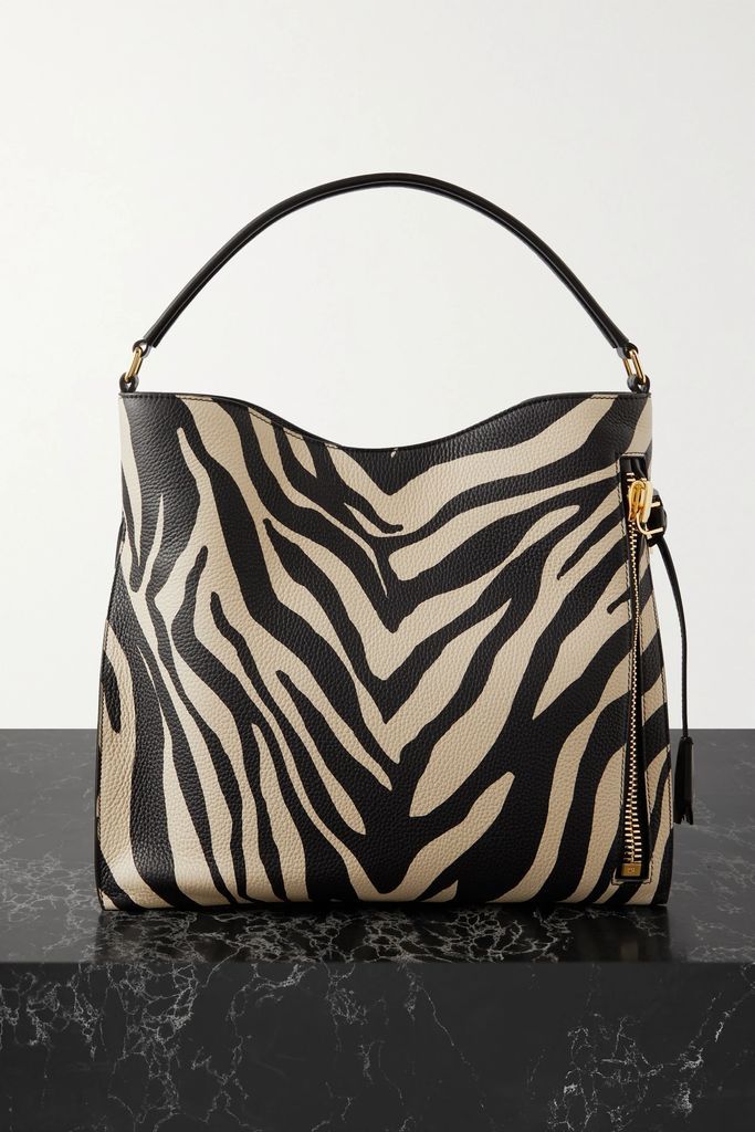 Alix Small Zebra-print Textured-leather Tote - Black