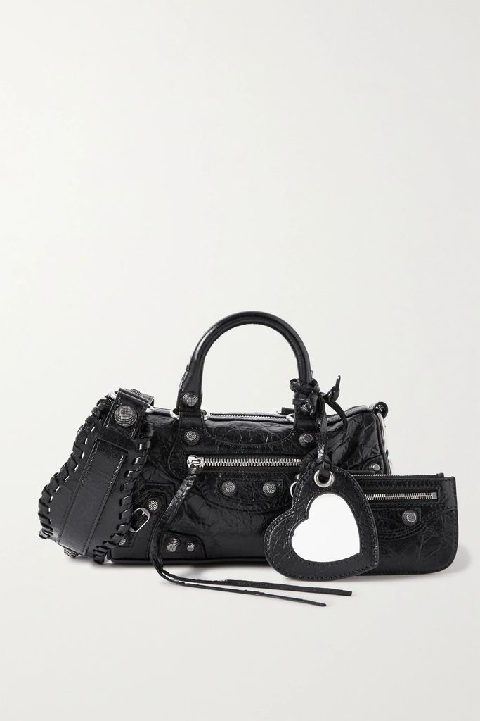 Arena Studded Cracked-leather Tote - Black