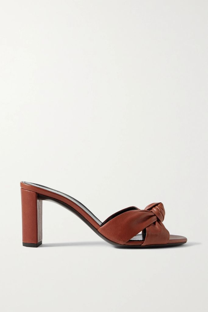 Bianca Knotted Leather Mules - Brown