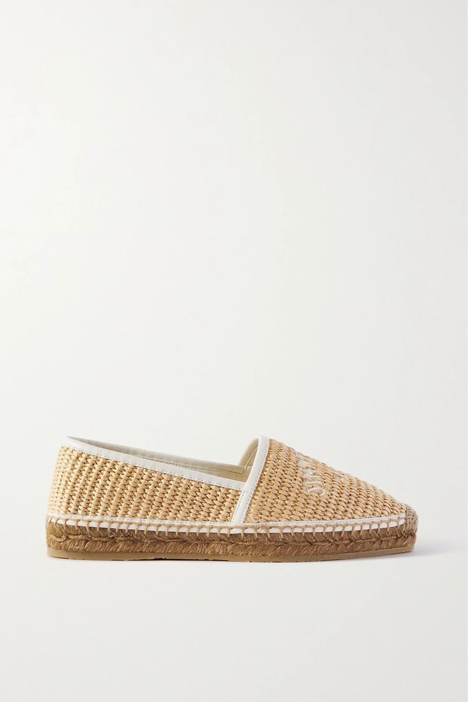 Brie Leather-trimmed Embroidered Raffia Espadrilles - Neutral