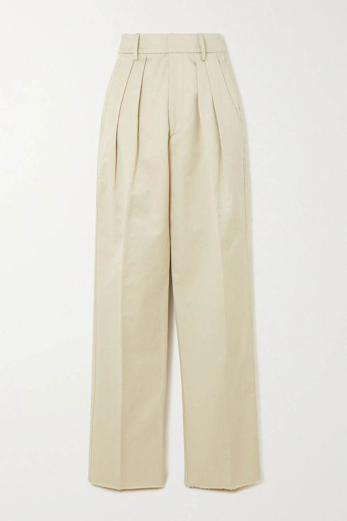 Janet Pleated Cotton-twill Straight-leg Pants - Cream