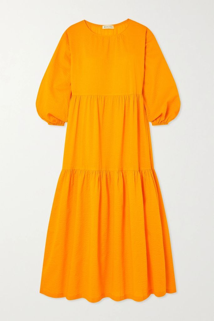 Lulu Tiered Cotton-cloqué Midi Dress - Yellow