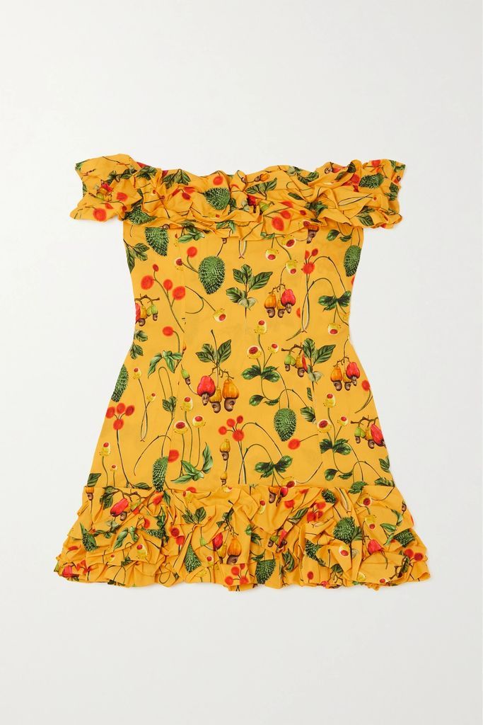 + Net Sustain Jardin Off-the-shoulder Ruffled Printed Cotton Mini Dress - Yellow