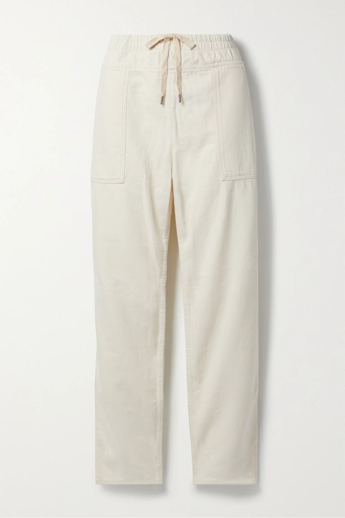 Cropped Cotton-twill Straight-leg Pants - Ecru