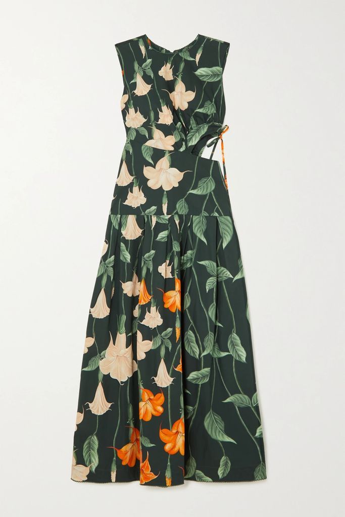 + Net Sustain Otoño Cutout Floral-print Cotton Midi Dress - Green
