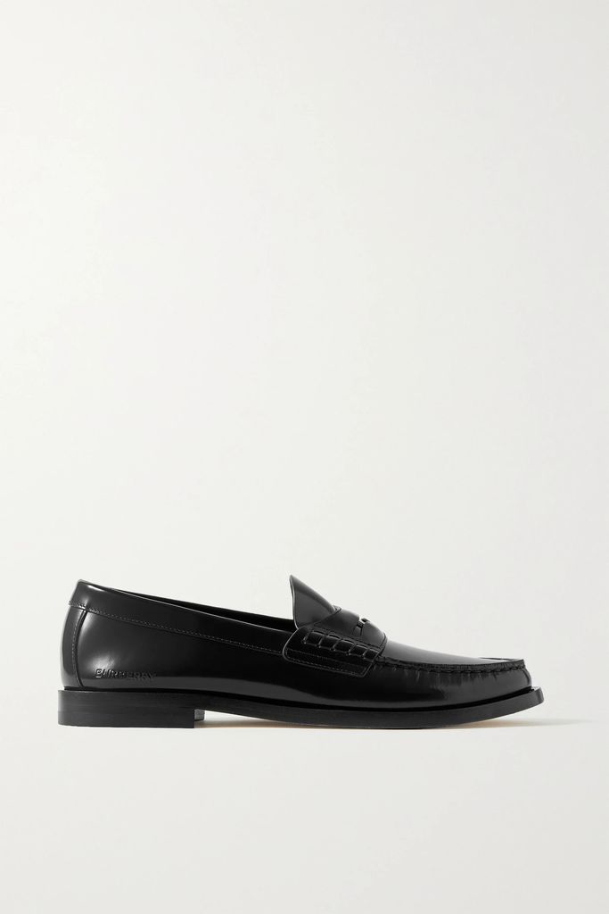 Embellished Glossed-leather Loafers - Black