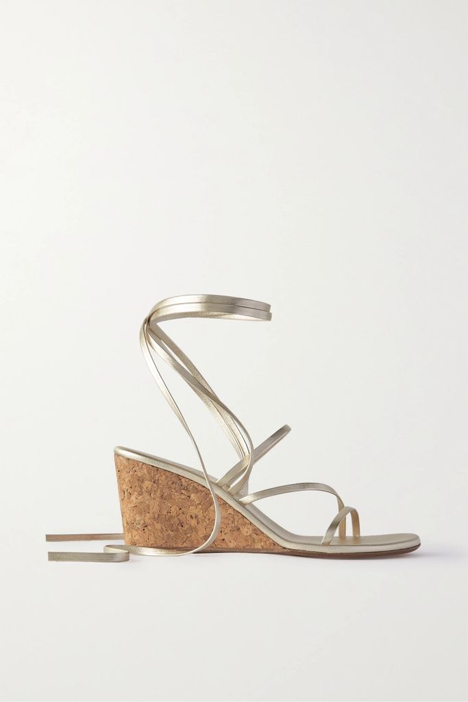 Lithi Metallic Leather Wedge Sandals - Gold