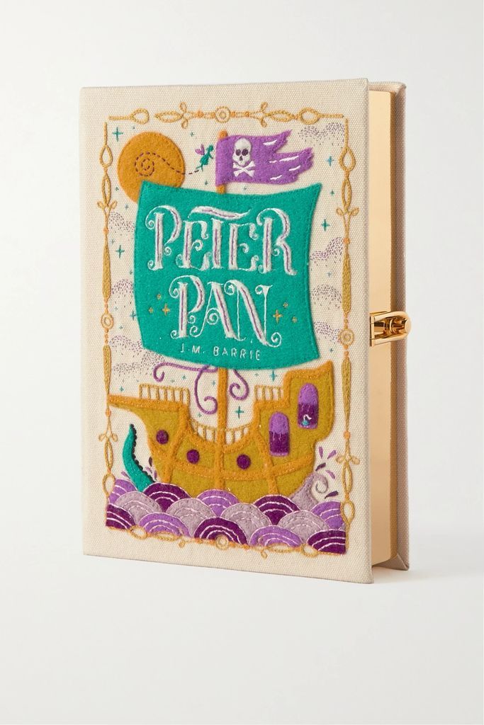Peter Pan Pirates Embroidered Appliquéd Canvas Clutch - White