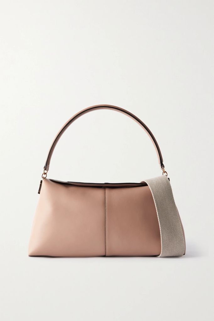T Timeless Embellished Leather Shoulder Bag - Beige