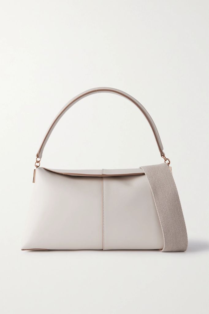 T Timeless Embellished Leather Shoulder Bag - Off-white