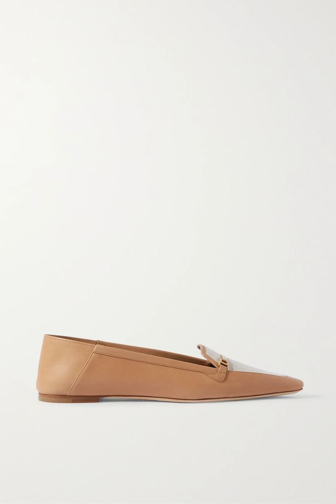 Two-tone Embellished Leather Loafers - Tan