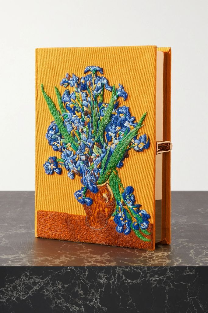 Van Gogh Iris Embroidered Appliquéd Canvas Clutch - Yellow