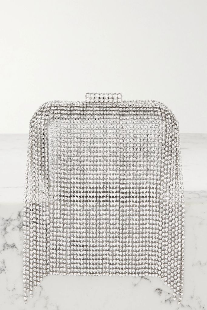 Cloud Micro Fringed Crystal-embellished Metallic Leather Shoulder Bag - Silver