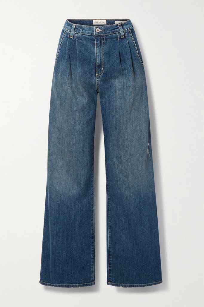 Flora Pleated High-rise Wide-leg Jeans - Blue