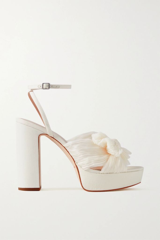 Natalia Bow-embellished Plissé-organza Platform Sandals - White