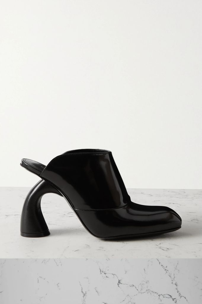 Glossed-leather Mules - Black