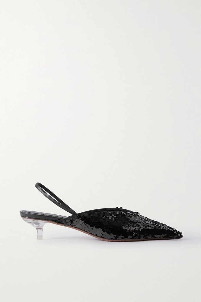 Irena Sequined Leather Slingback Pumps - Black