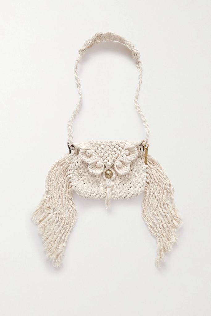 Merine Fringed Crochet-knit Shoulder Bag - Ecru
