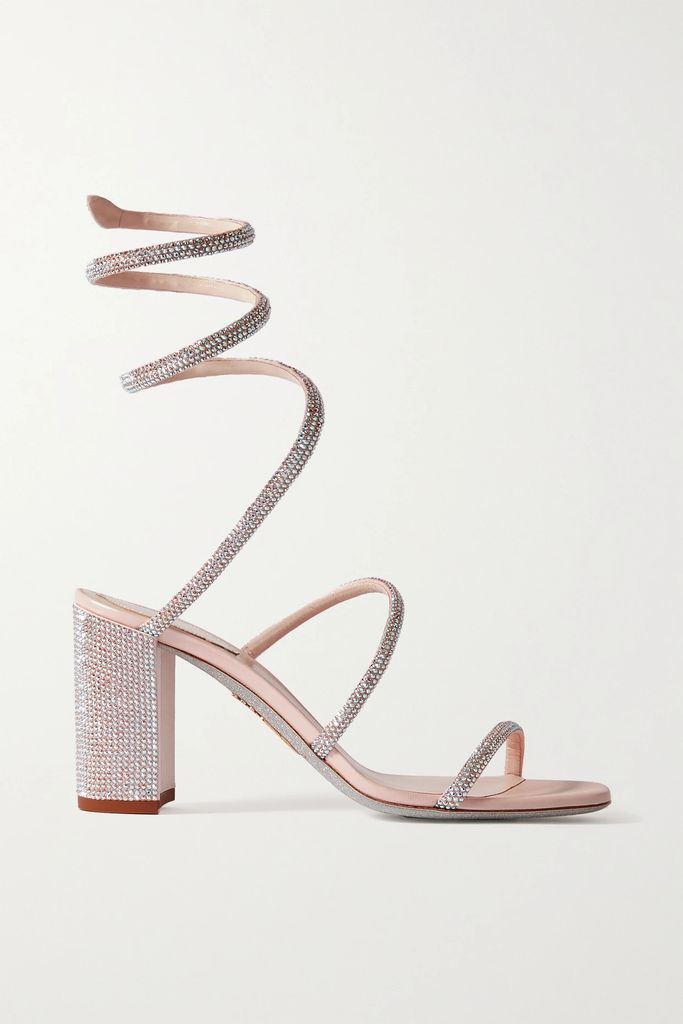 Crystal-embellished Satin Sandals - Beige