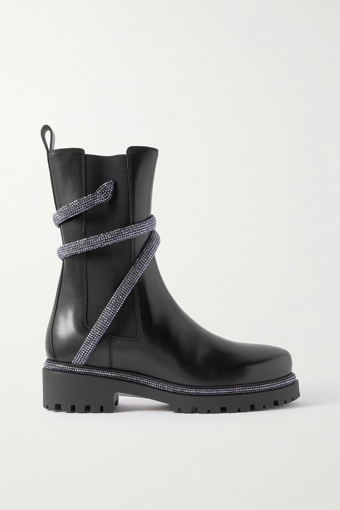 Cleo Crystal-embellished Leather Chelsea Boots - Black