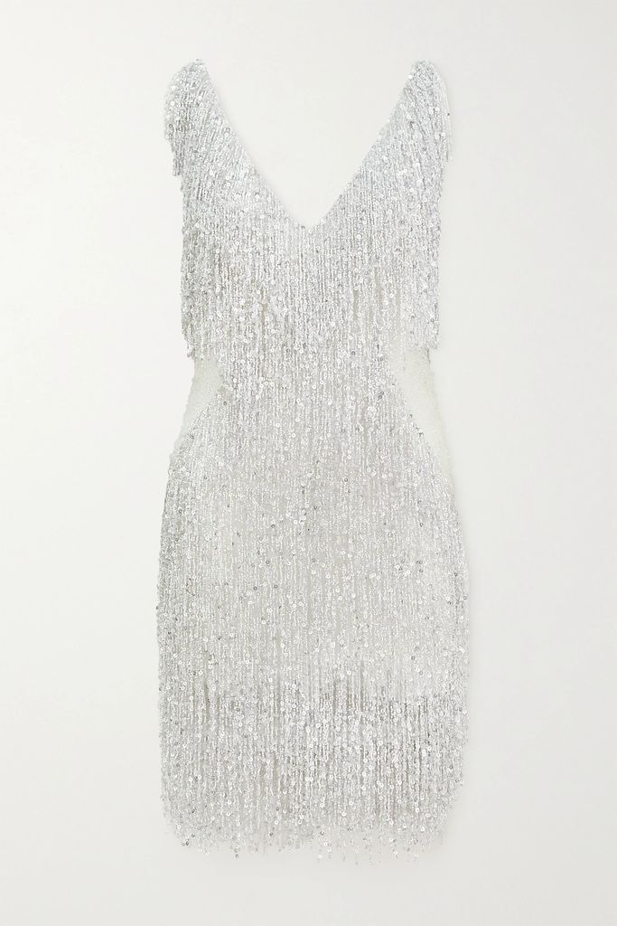 Gatsby Embellished Chiffon Mini Dress - White