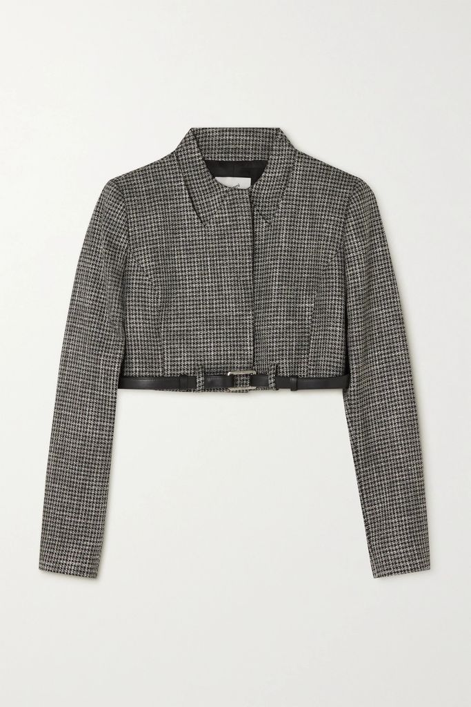 Belted Cropped Checked Metallic Tweed Jacket - Silver