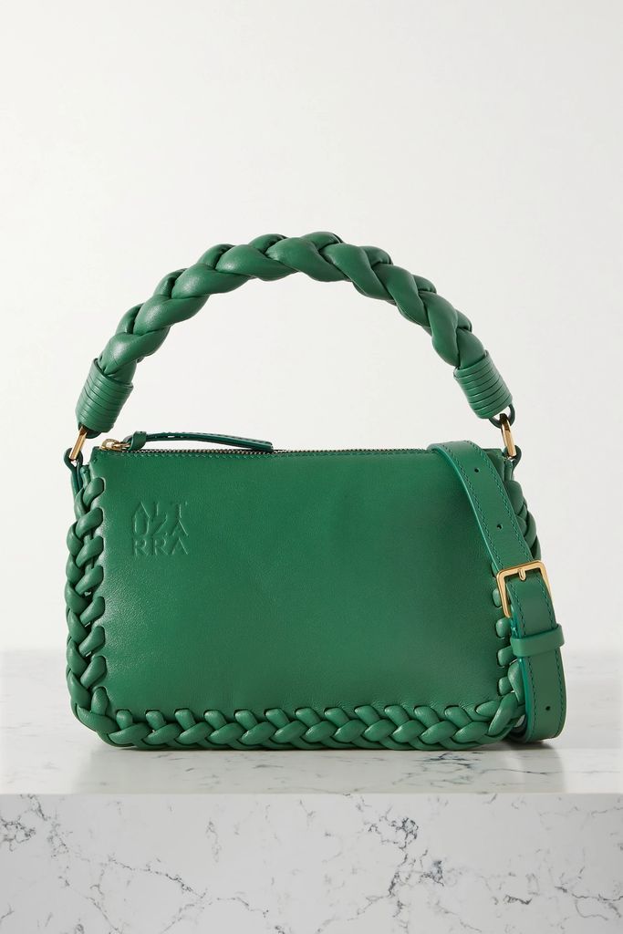 Braided Mini Leather Shoulder Bag - Green