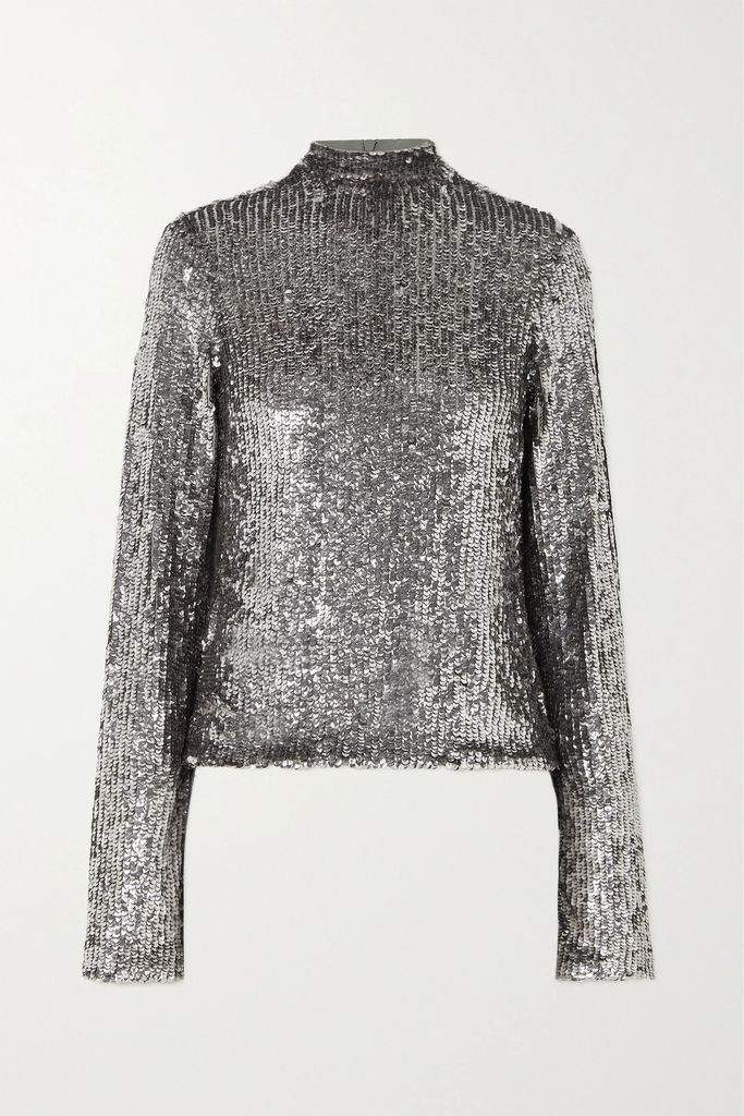 Frances Sequined Stretch-tulle Top - Silver
