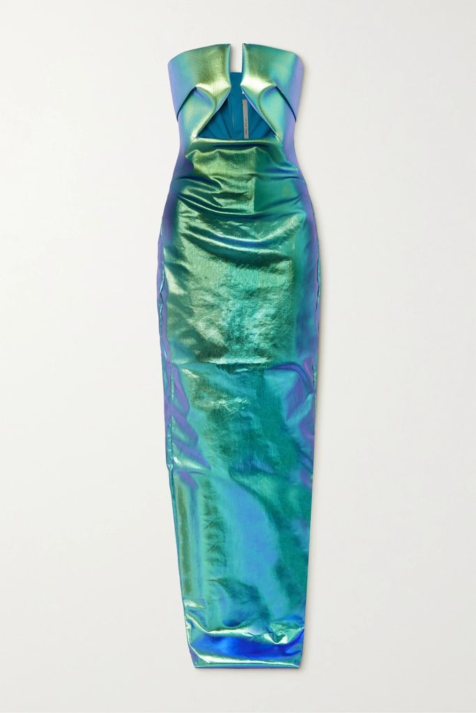 Strapless Cutout Metallic Coated-denim Gown - IT48