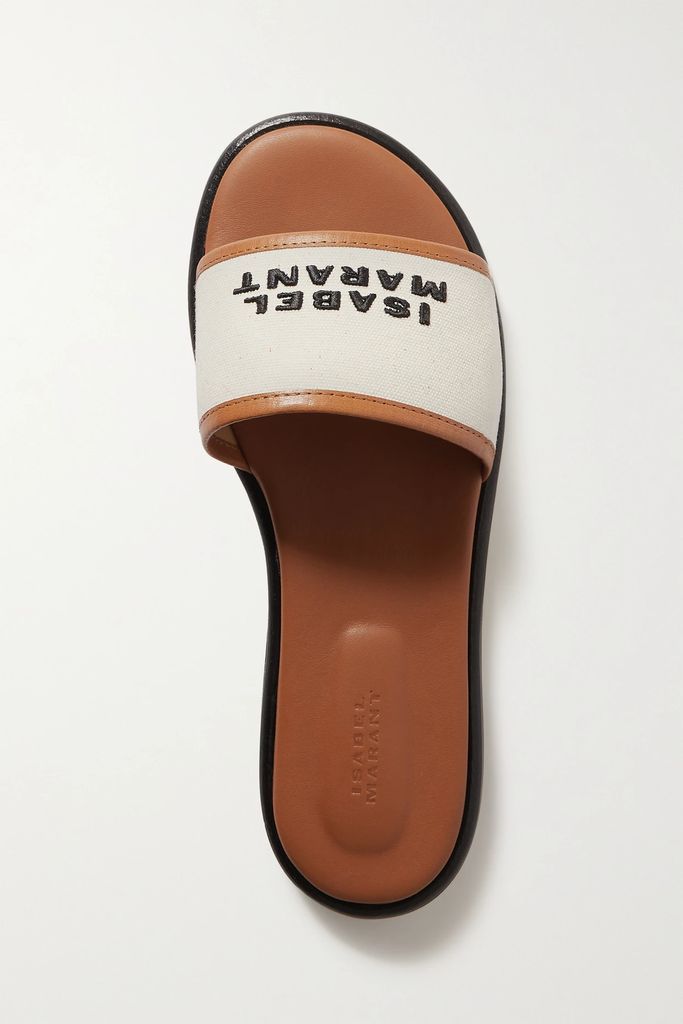 Vikee Logo-embroidered Canvas And Leather Slides - Ecru