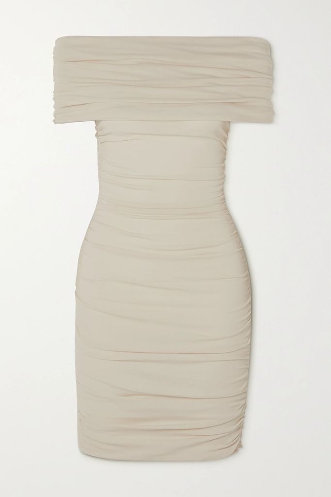 Aerica Off-the-shoulder Ruched Stretch-jersey Mini Dress - Ivory