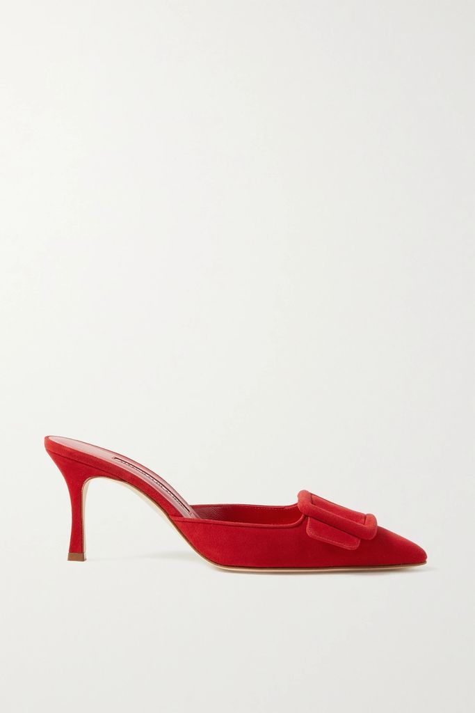 Maysale 70 Buckled Suede Mules - Red