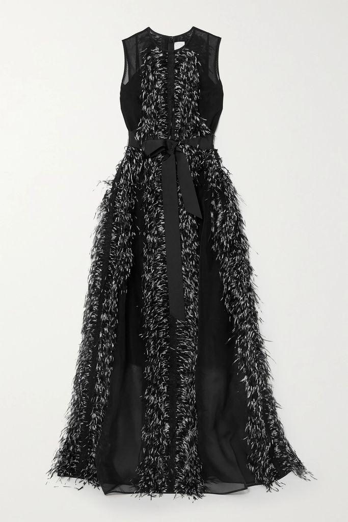 Beau Feather And Grosgrain-trimmed Silk-organza Gown - Black