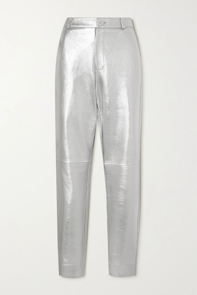 Charlotte Metallic Leather Straight-leg Pants - Silver