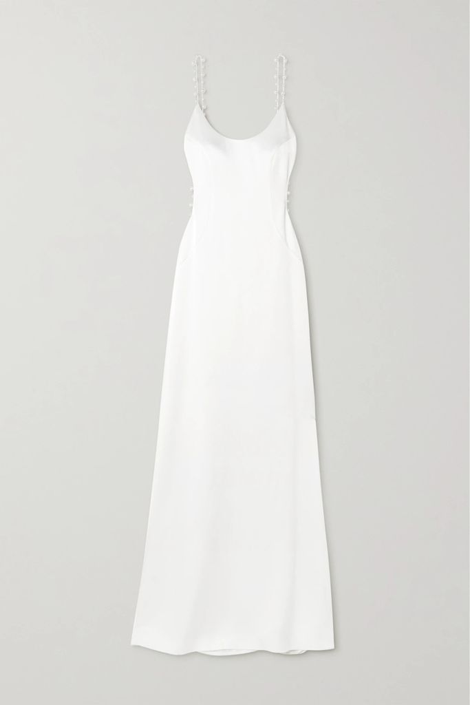 Cove Open-back Pearl-embellished Satin Maxi Dress - White