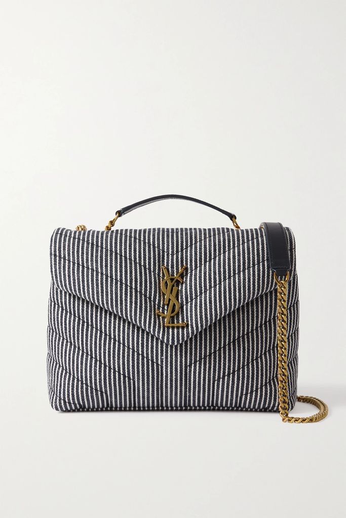 Loulou Medium Quilted Striped Cotton-twill Shoulder Bag - Navy