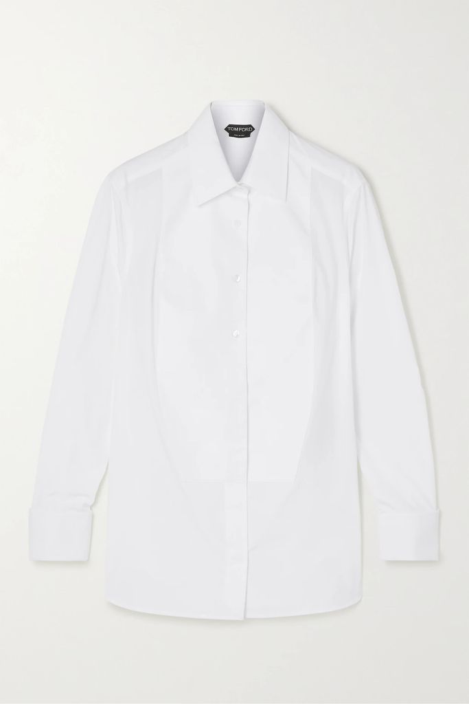 Cotton-jacquard Trimmed Poplin Shirt - White